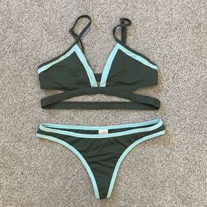 L*Space Bikini in Olive Green and Light Sea Green Piping